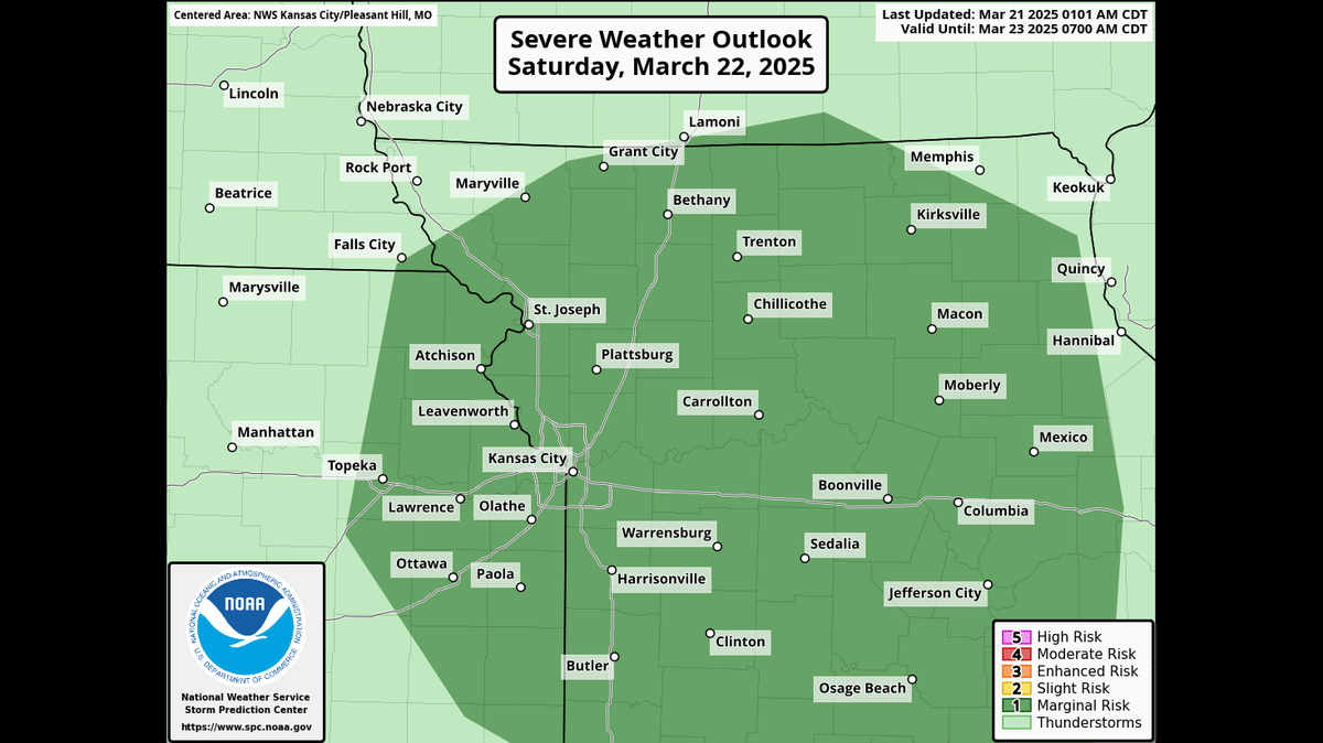 Warm weather moves into the Kansas City area, although windy and dry conditions will lead to elevated fire concerns, the National Weather Service said. Strong thunderstorms will be possible late Saturday and early Sunday, with large hail being the primary threat.