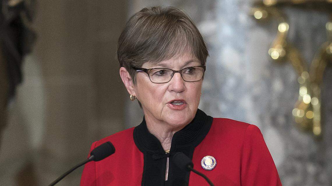 Kansas Gov. Laura Kelly speaks at the dedication and unveiling ceremony of a statue in honor of Amelia Earhart in Statuary Hall, at the Capitol in Washington, July 27, 2022. Kelly wasted little time after a decisive victory in Kansas for abortion rights before sending out a national fundraising email warning that access to the procedure would be “on the chopping block” if her party did not win in the November elections. (AP Photo/J. Scott Applewhite, File)