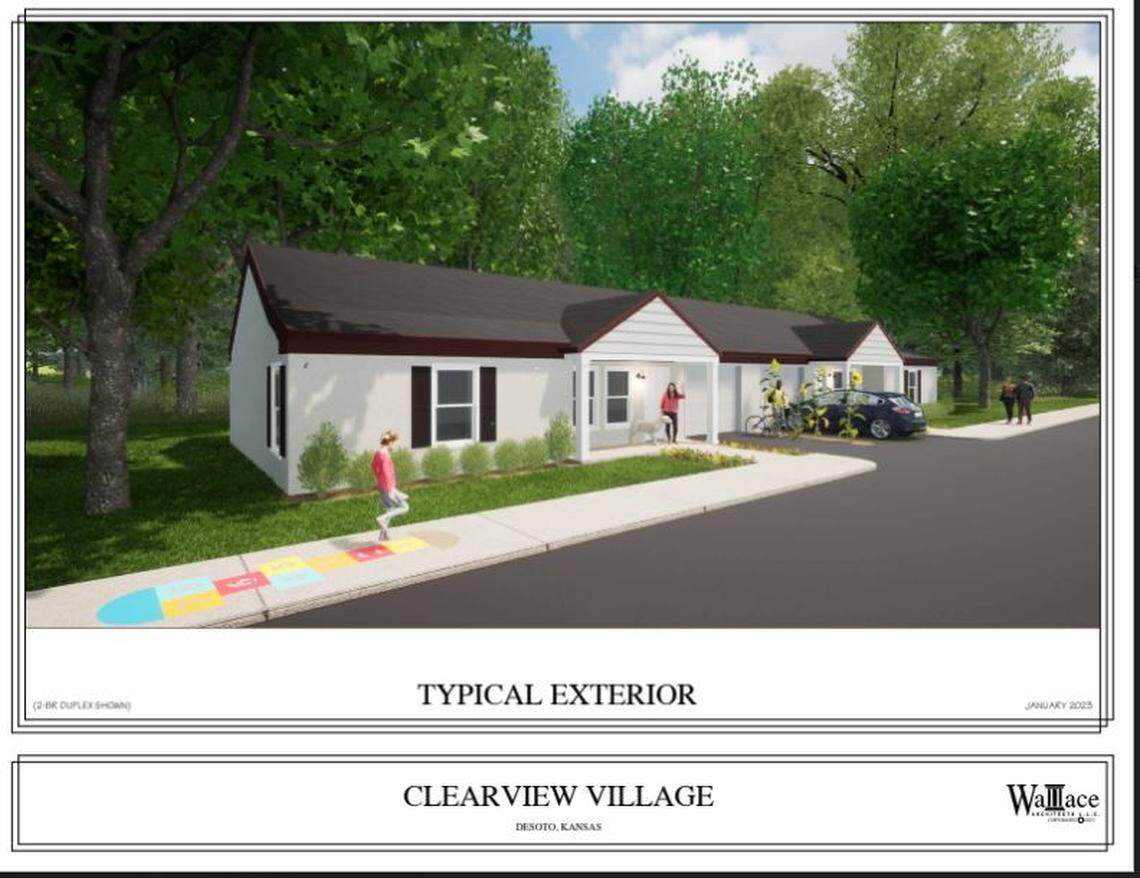 Architectural rendering of what a renovated building at Clearview Village might look like, submitted in 2023 to the city of De Soto’s Economic Incentive Committee by the Wheatland Investment Group.