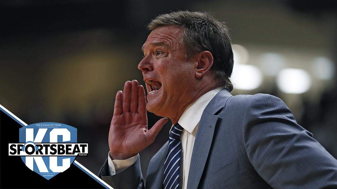 Kansas coach Bill Self yells out to his players during the second half of an NCAA college basketball game against Texas Tech, Saturday, March 7, 2020, in Lubbock, Texas. (AP Photo/Brad Tollefson)