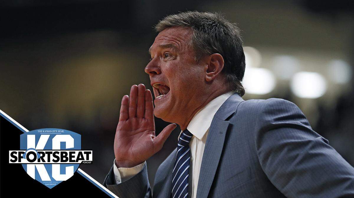 Kansas coach Bill Self yells out to his players during the second half of an NCAA college basketball game against Texas Tech, Saturday, March 7, 2020, in Lubbock, Texas. (AP Photo/Brad Tollefson)