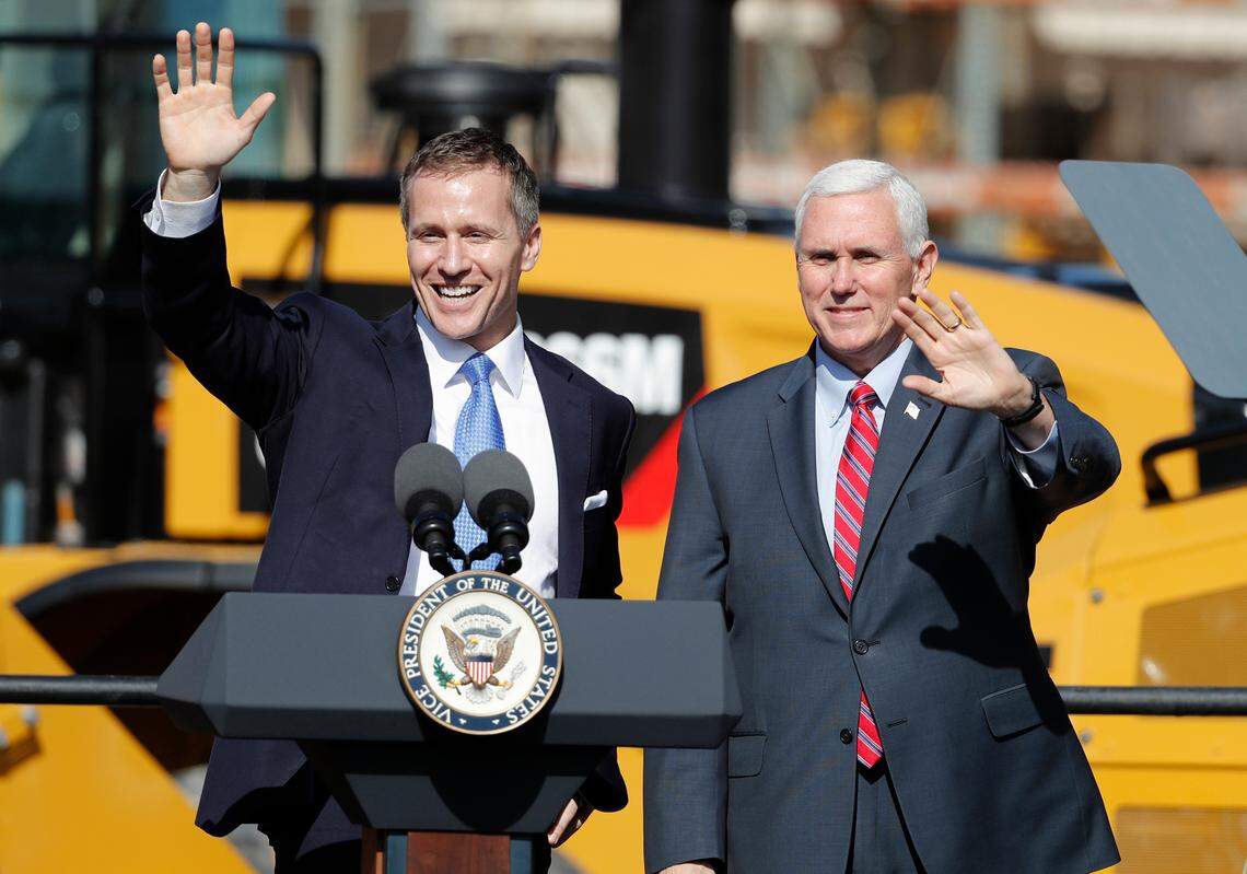 Then Missouri Governor Eric Greitens appeared with Vice President Mike Pence in 2017 at an industrial manufacturer in Missouri. After Greitens resignation as governor there was confusion within the U.S. Navy as to whether or not Pence was pushing to allow Greitens to re-enlist in the Navy.