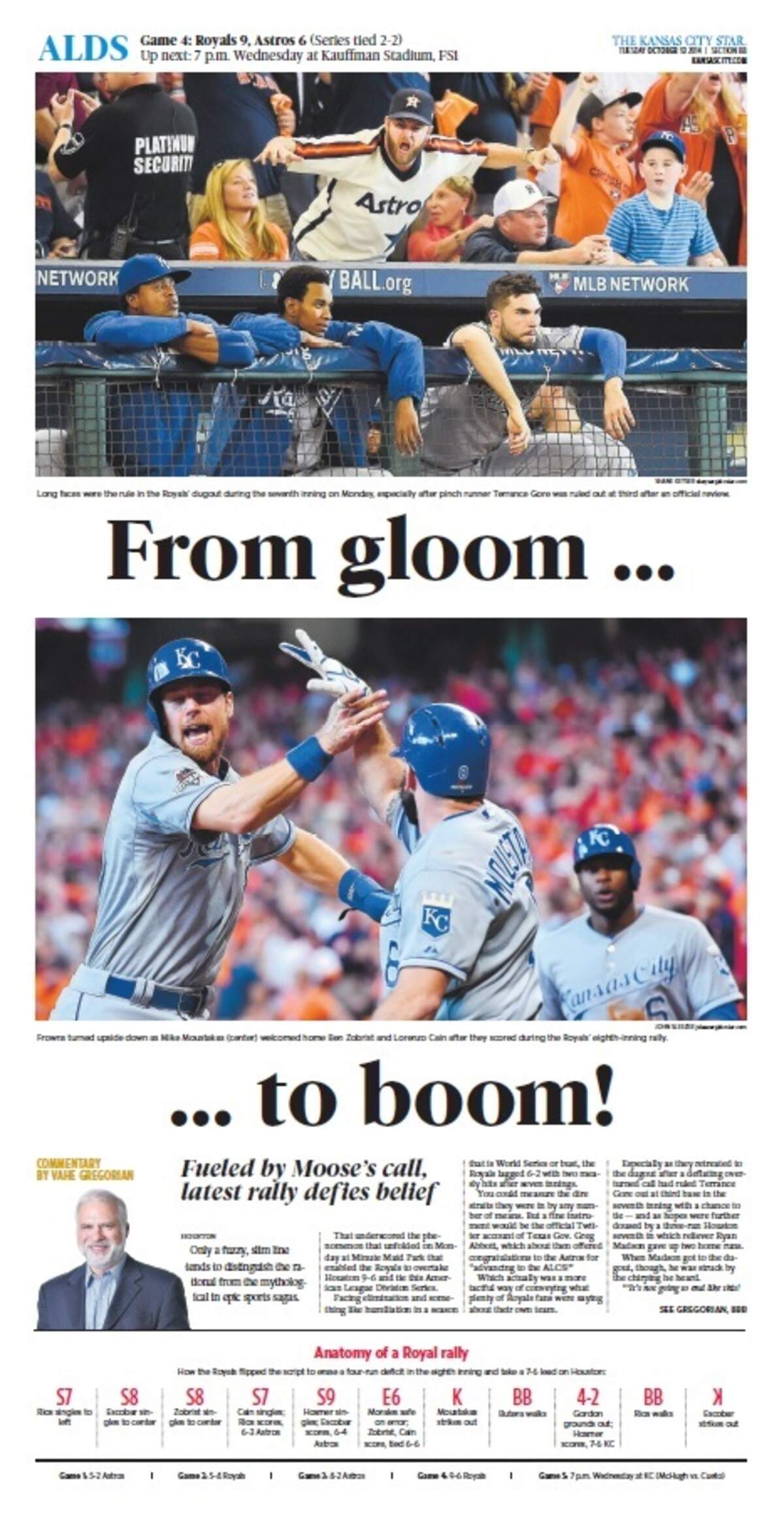 The front page of The Kansas City Star sports section the day after the Royals beat the Astros in Game 4 of the American League Division Series on Oct. 12, 2015.
