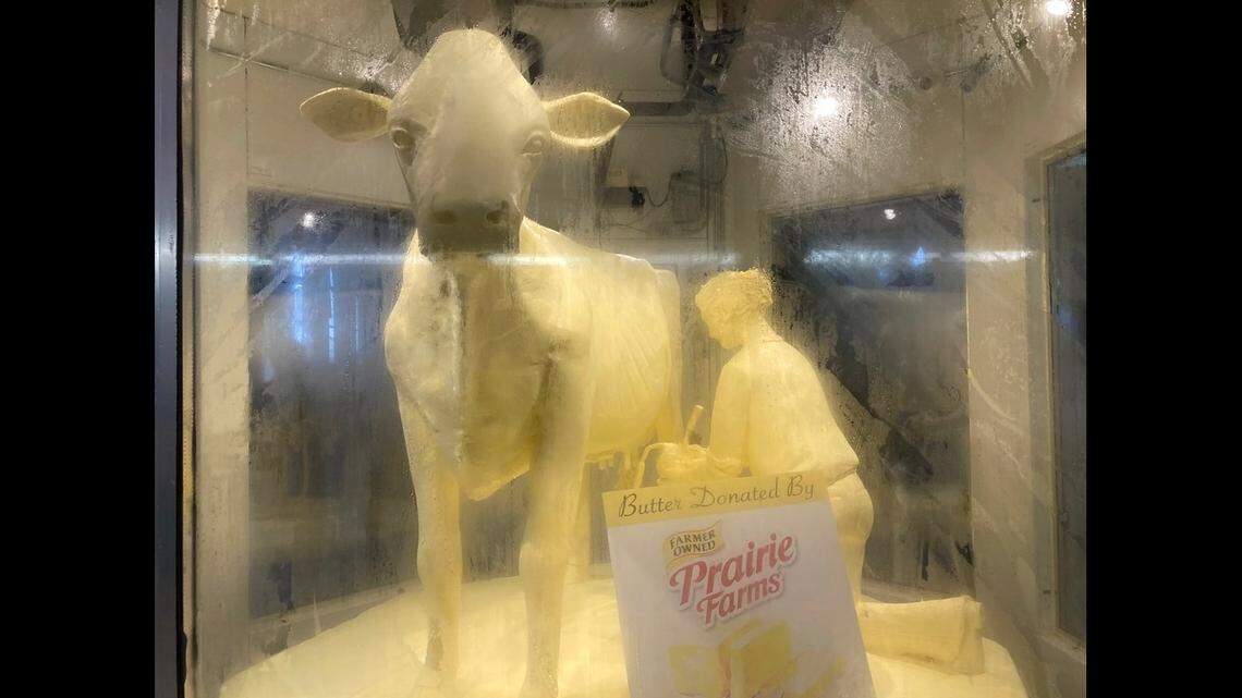The iconic butter cow at the Illinois State Fair was revealed to not be made of 100% butter.