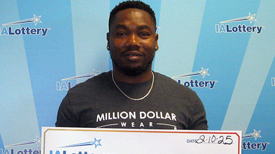 Esaie Kpati won a $100,000 top prize in the Iowa Lottery’s Lucky Numbers Game Book scratch-off.