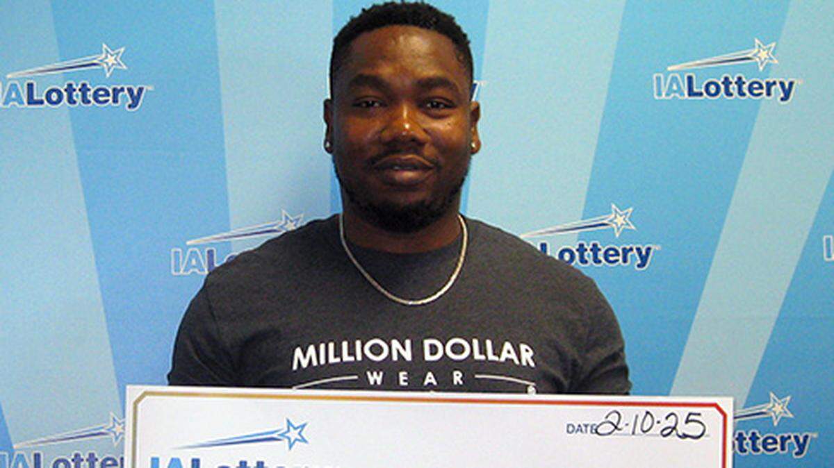 Esaie Kpati won a $100,000 top prize in the Iowa Lottery’s Lucky Numbers Game Book scratch-off.