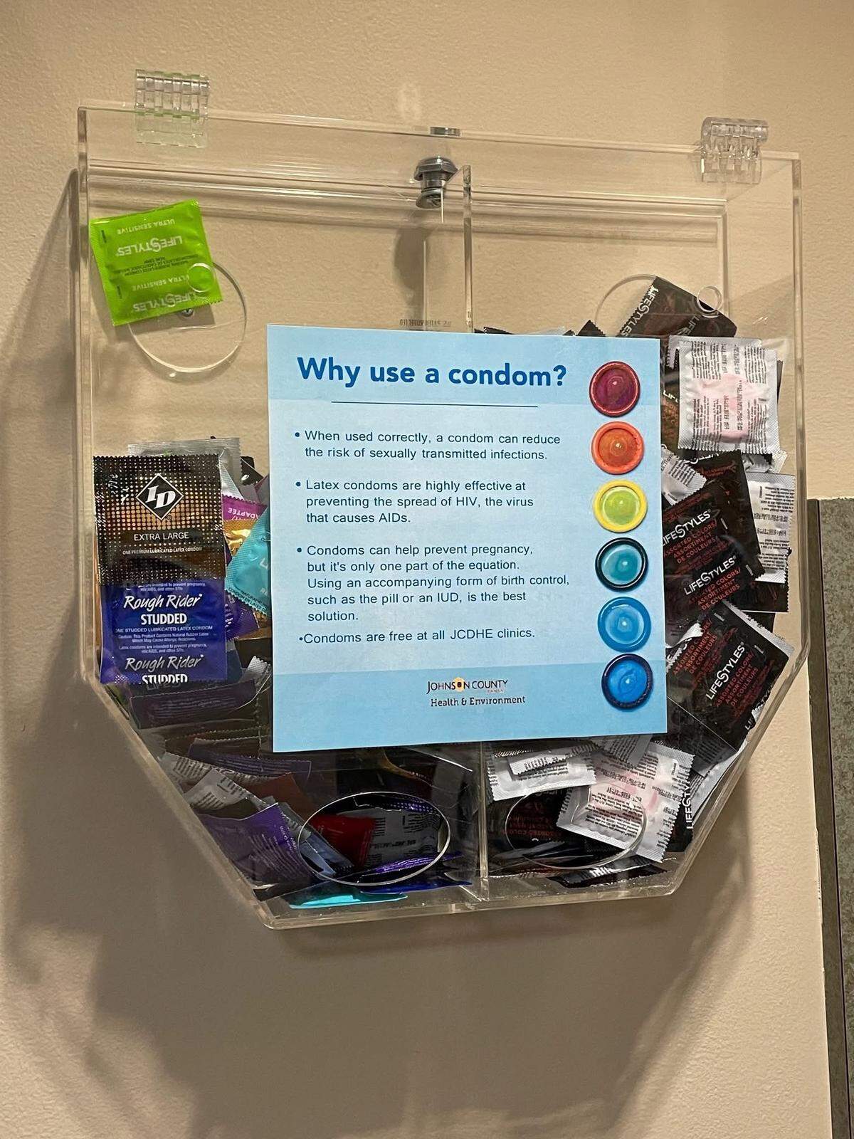 A display of free condoms in the lobby of the Johnson County Department of Health and Environment.