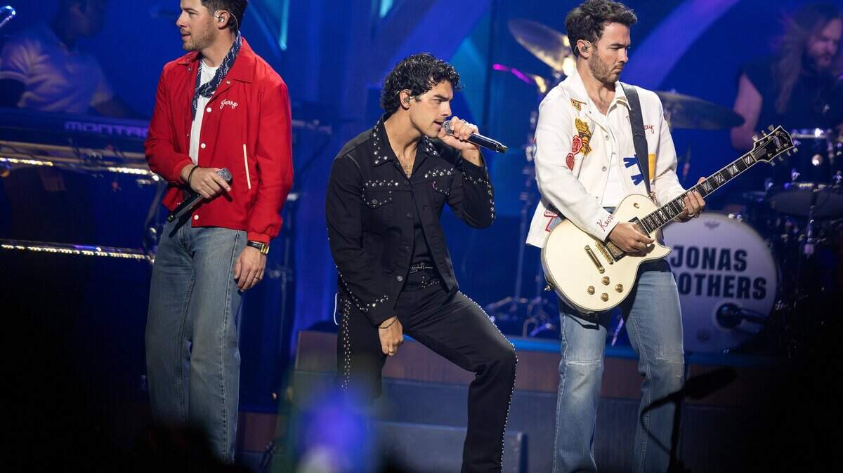 The Jonas Brothers perform the song “Only Human,” during their Jonas 20: Greetings from Your Hometown tour at T-Mobile Center on Tuesday, Oct. 7, 2025, in Kansas City.