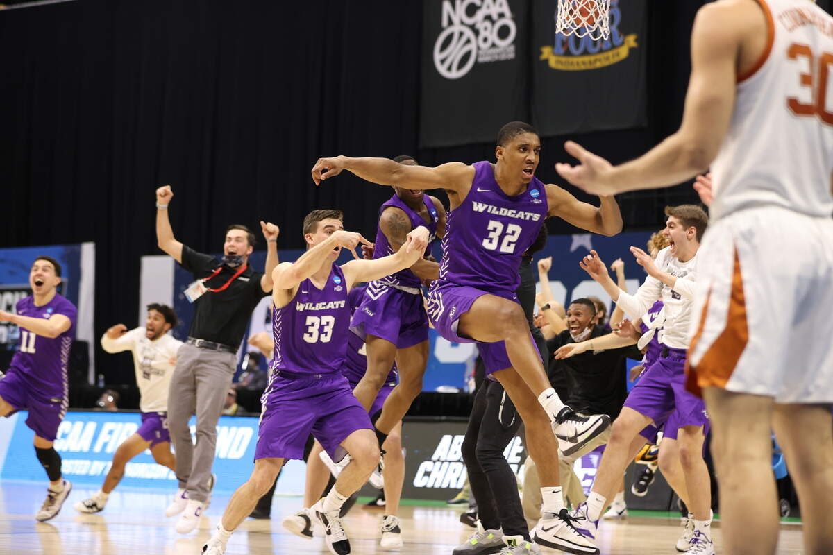 Joe Pleasant (32) made two free throws with 1.2 seconds left, lifting the 14th-seeded Abilene Christian Wildcats to a 53-52 victory over the No. 3 seed Texas Longhorns in the first round of the 2021 NCAA Division I Men’s Basketball Tournament held at Lucas Oil Stadium on March 20, 2021 in Indianapolis, Indiana. (Photo by Jamie Schwaberow/NCAA Photos via Getty Images)