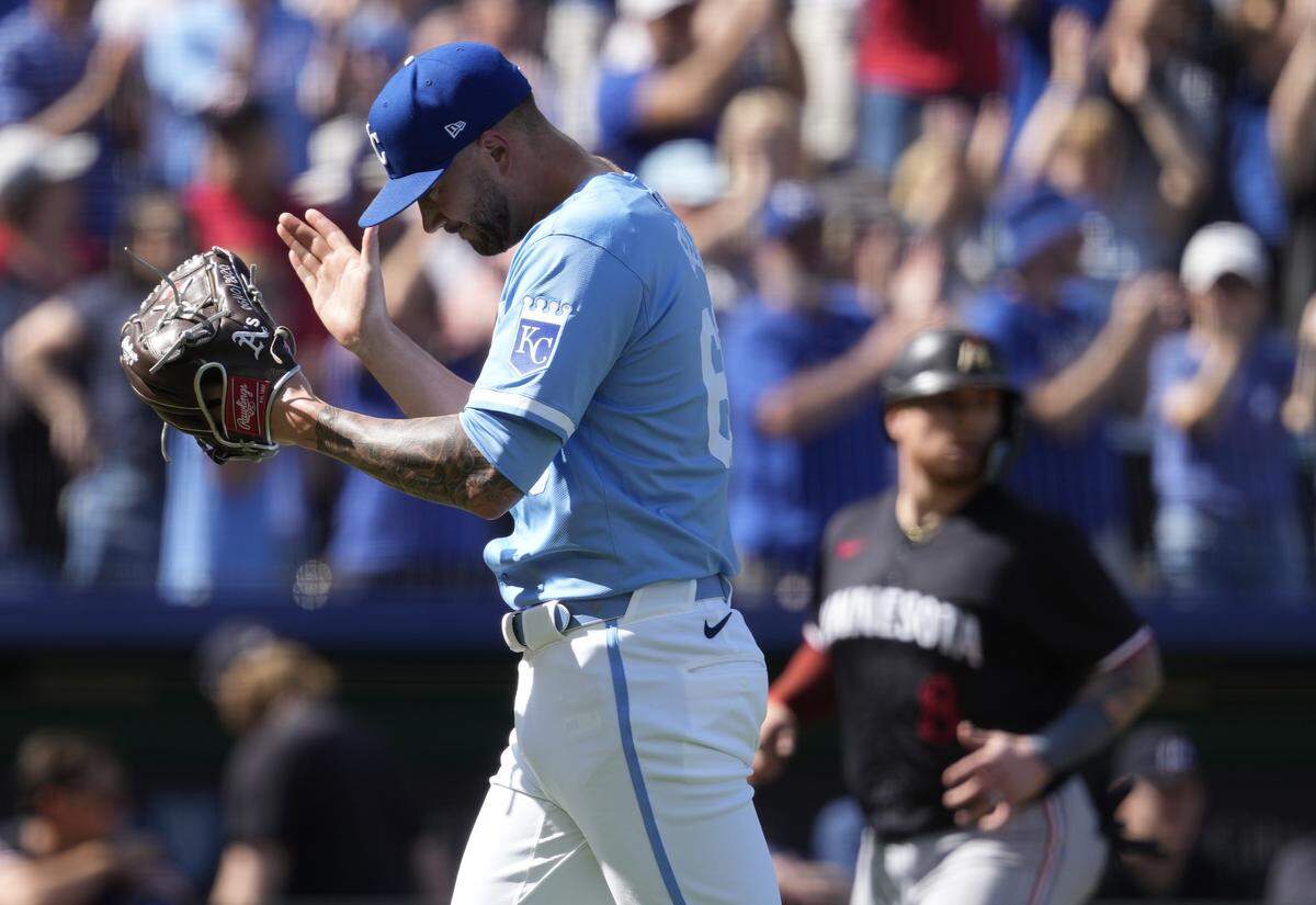 Lucas Erceg #60 of the Kansas City Royals celebrates a 2-0 win over the Minnesota Twins at Kauffman Stadium on September 08, 2024 in Kansas City, Missouri.