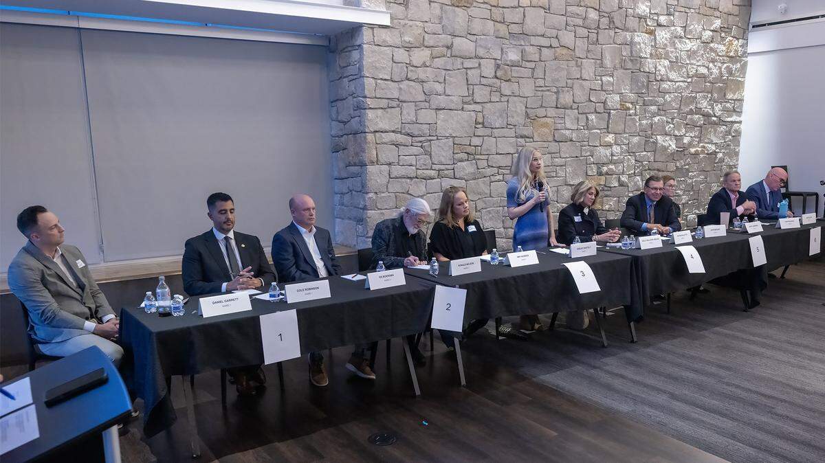 Candidates running for Council Member position on the Prairie Village City Council participate in a candidates forum at the Meadowbrook Club House in Prairie Village on Thursday, October 9, 2025.