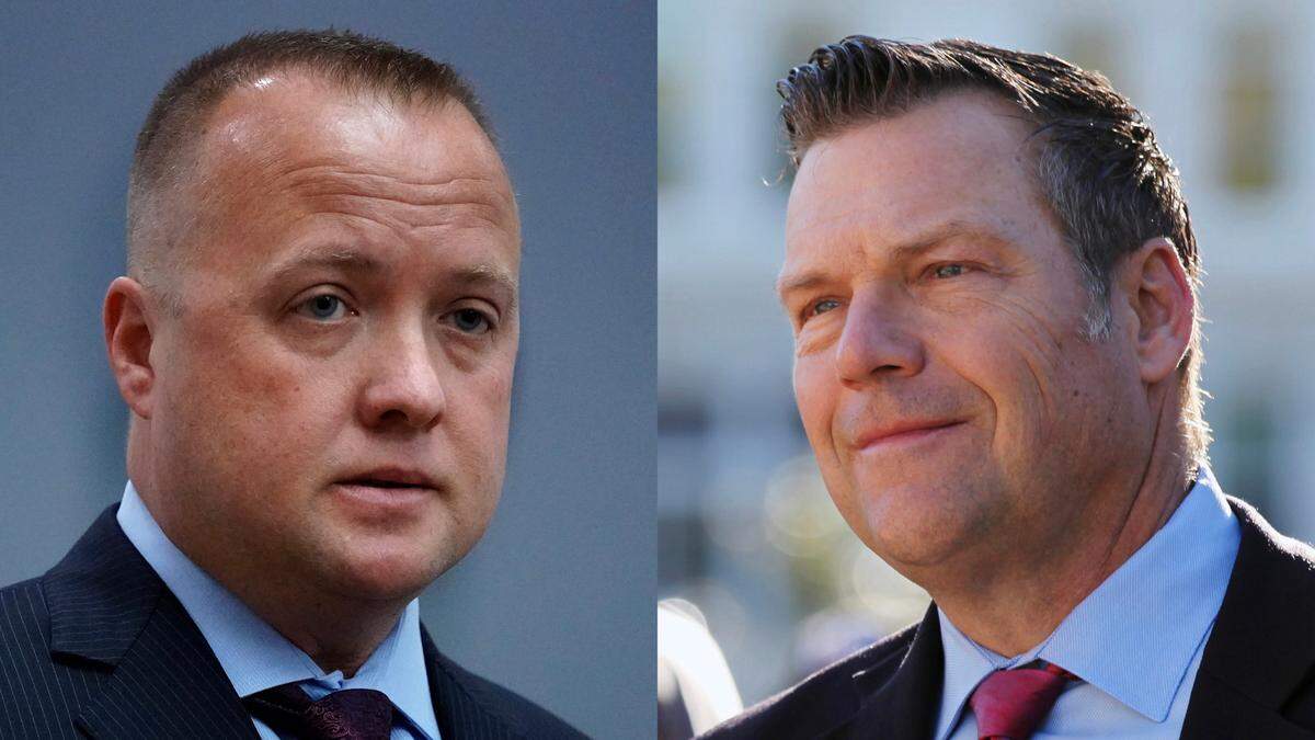 Democrat Chris Mann, left, and Republican Kris Kobach are facing off to become Kansas’ next attorney general.