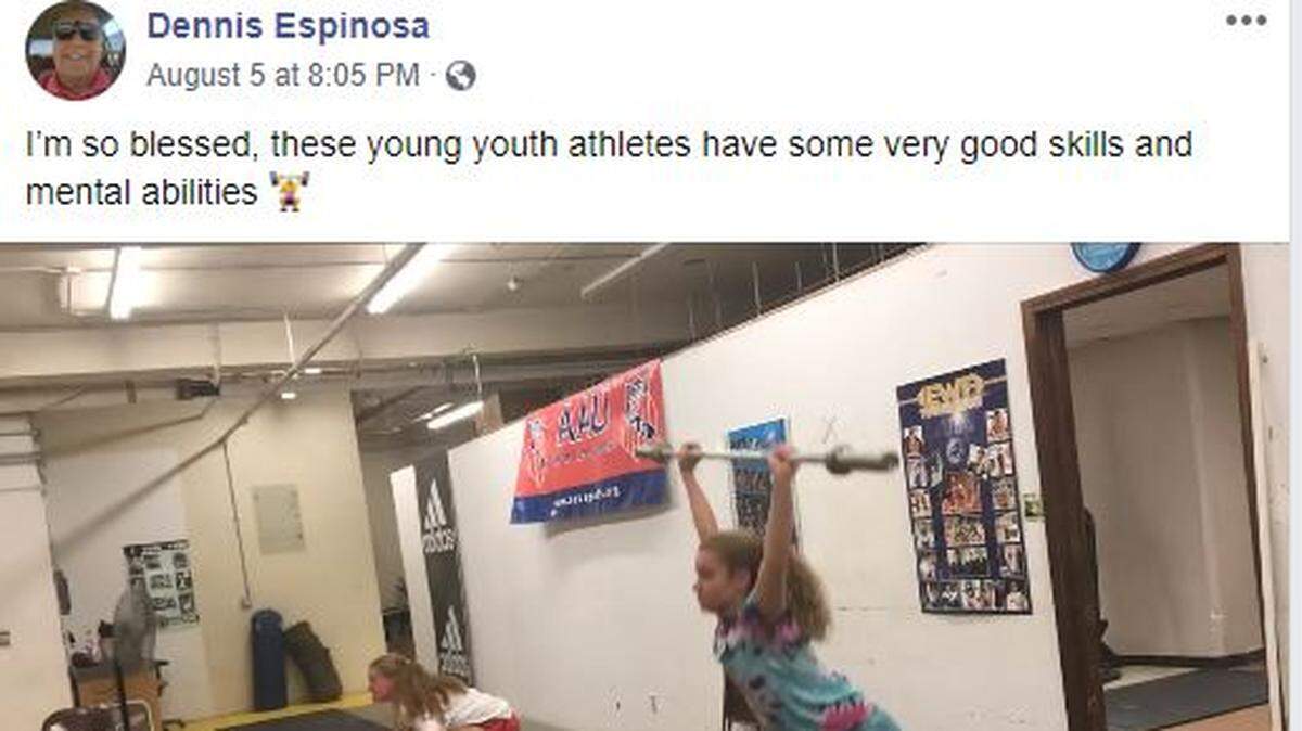 Dennis Espinosa, under investigation for sexual misconduct, recently announced his new youth weightlifting club on Facebook.