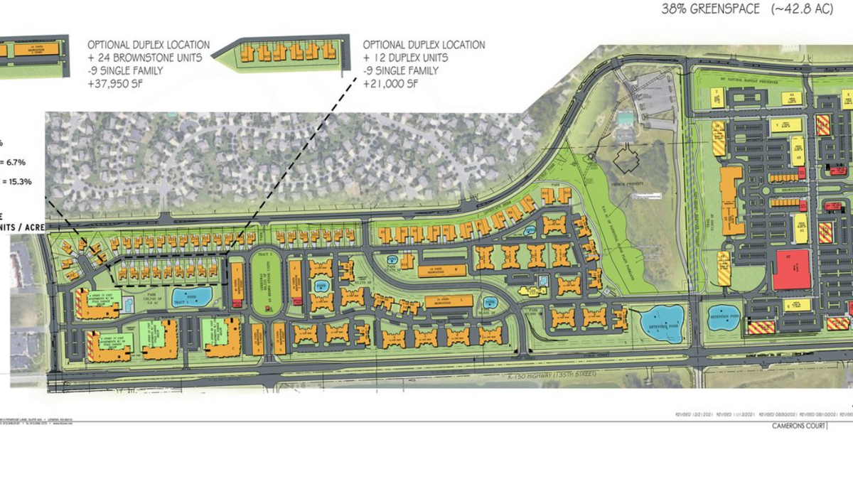 Cameron’s Court project by Oddo Development will transform more than 116 acres of long-vacant land along 135th Street and State Line Road into a master-planned community with more than 830 residential units, an assisted living facility and almost 380,000 square feet of retail and office space.
