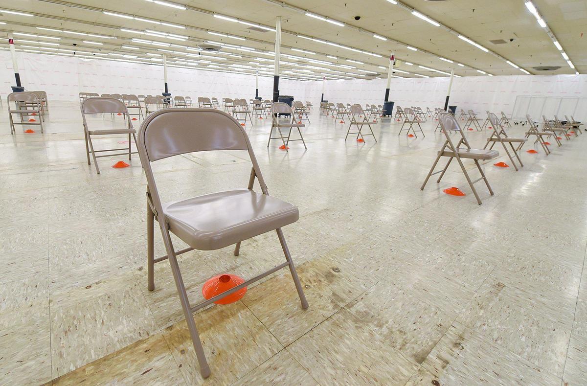 The Unified Government Public Health Department prepares to open a COVID-19 Vaccination Facility on Wednesday in Kansas City, Kansas. The vaccination center, located in a former KMart store, will begin giving prioritized vaccinations on Wednesday. After receiving an inoculation, people will wait for a specified time in this recovery room.
