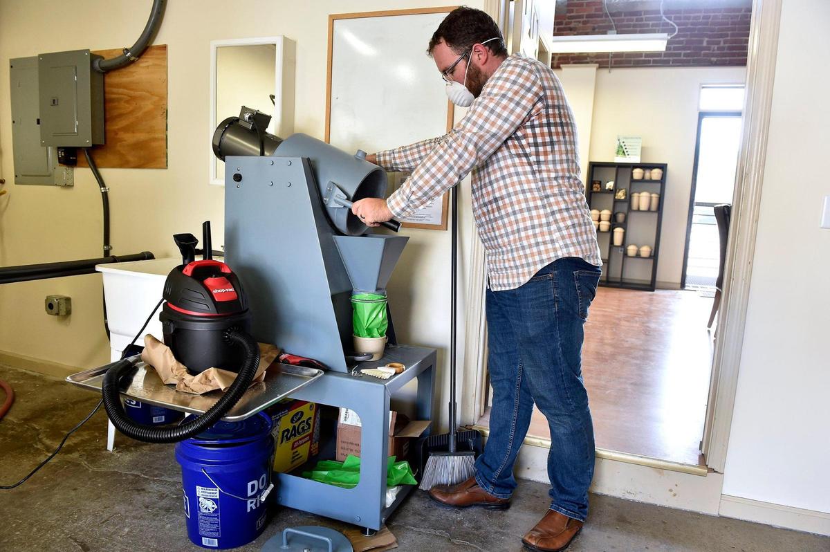After an aquamation, the bone remains are ground into “ashes” in a machine and collected in a biodegradable urn.