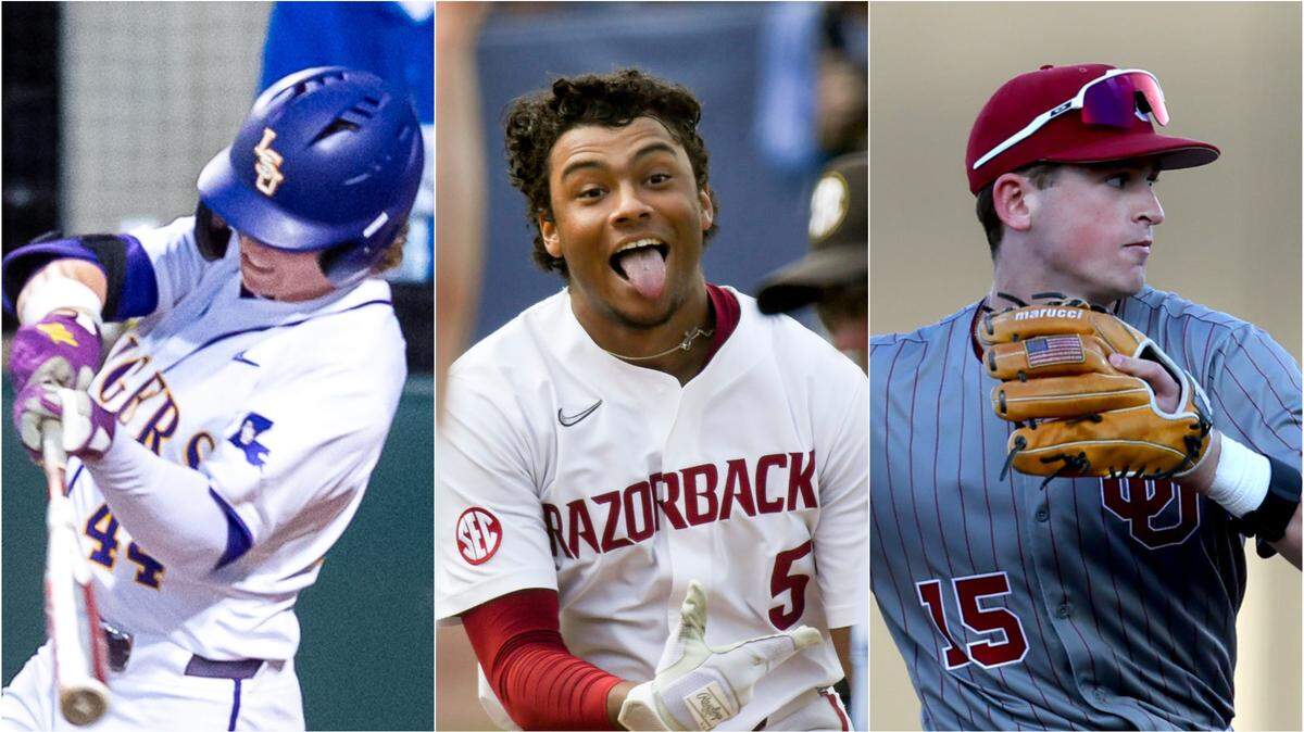 Several KC-area prospects are set to participate in the NCAA Baseball Tournament, including (left to right) LSU’s Ashton Larson, Arkansas’ Kendall Diggs and Oklahoma’s Jackson Nicklaus.