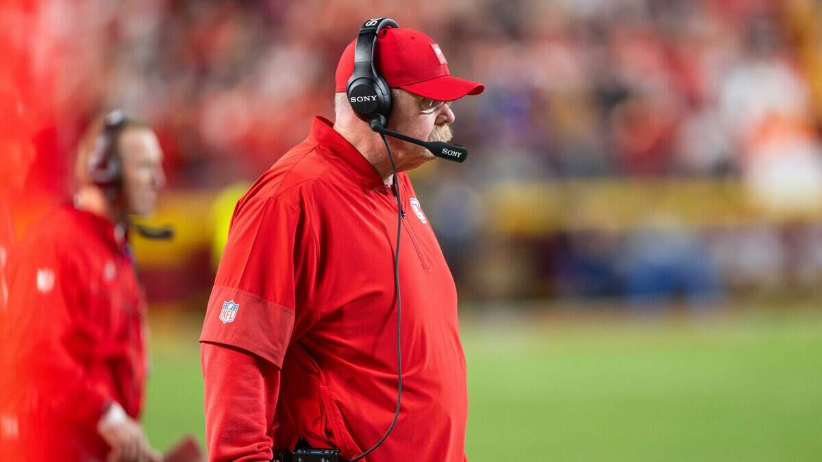 Chiefs head coach Andy Reid watches his offense during a game against the Denver Broncos on Thursday, December 25, 2025, at GEHA Field at Arrowhead Stadium in Kansas City.