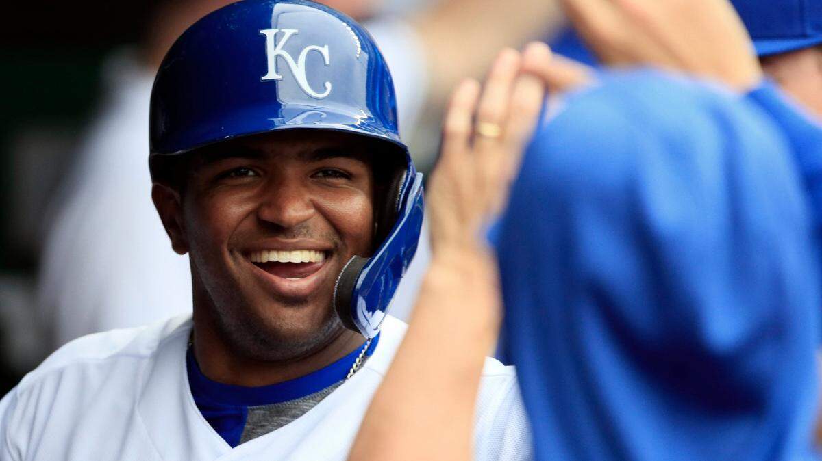 Kelvin Gutierrez is congratulated by teammates after his two-run home run in the first inning lifted the Royals to a 3-0 lead over the Rays in the second game of Wednesday’s doubleheader. It was Gutierrez’s first career home run.