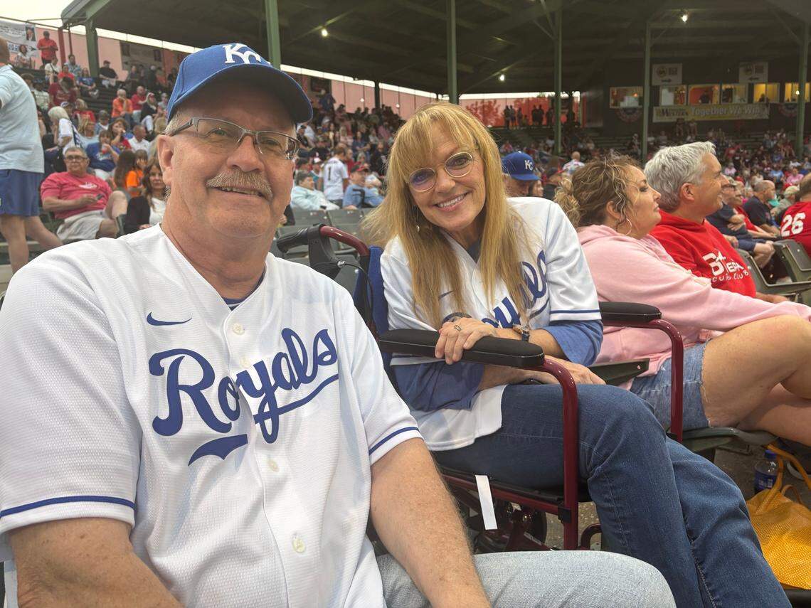 Noah Cameron’s parents, Tracy and Diane Cameron of St. Joseph, Missouri, attend all of their youngest son’s games. Now he’s competing in Major League Baseball with the Kansas City Royals. The parents are pictured here at a recent “Noah Cameron Night” in St. Joe.