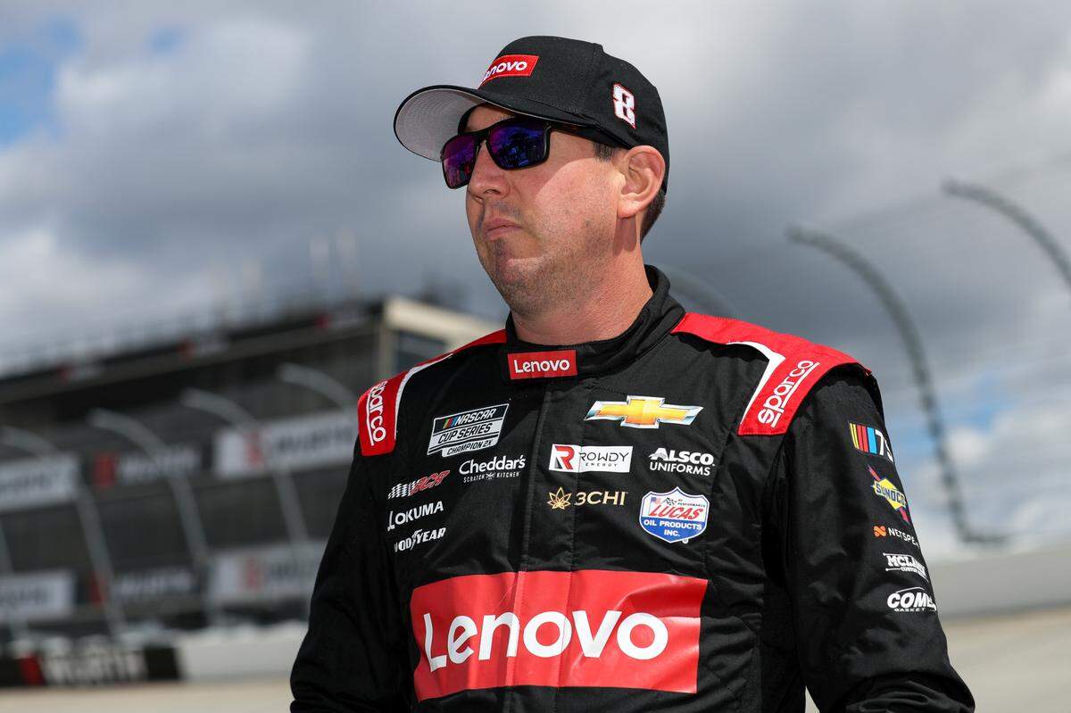 NASCAR Cup Series driver Kyle Busch stands on pit road prior to the Wurth 400 at Dover Motor Speedway in Delaware on May 1, 2023.