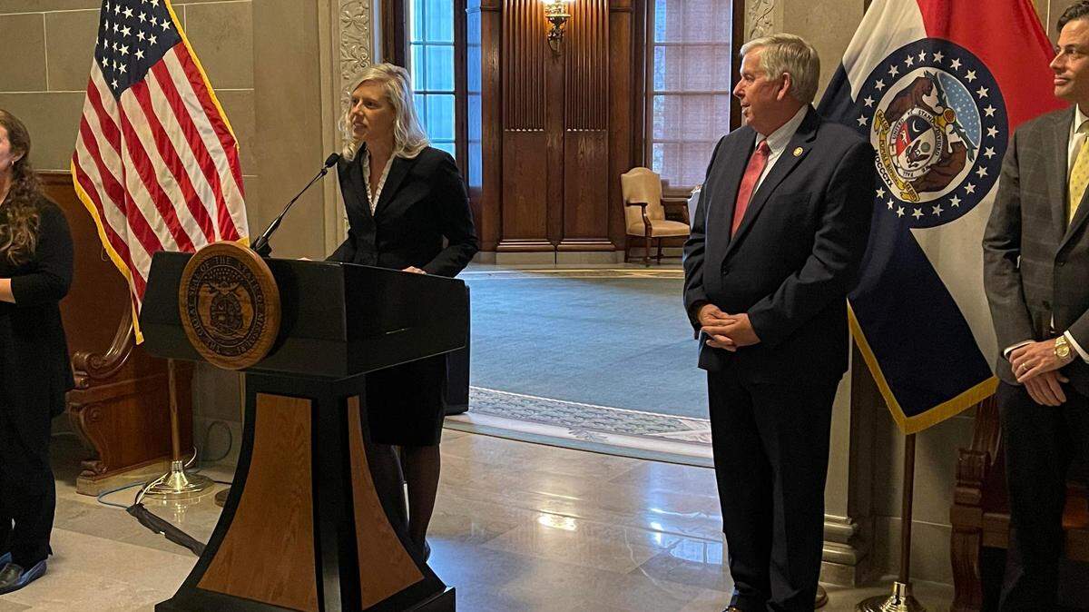 Missouri Gov. Mike Parson (right) selected Ginger K. Gooch (left) to serve as the newest judge on the Missouri Supreme Court. Gooch previously served on the Missouri Court of Appeals, Southern District in Springfield. 