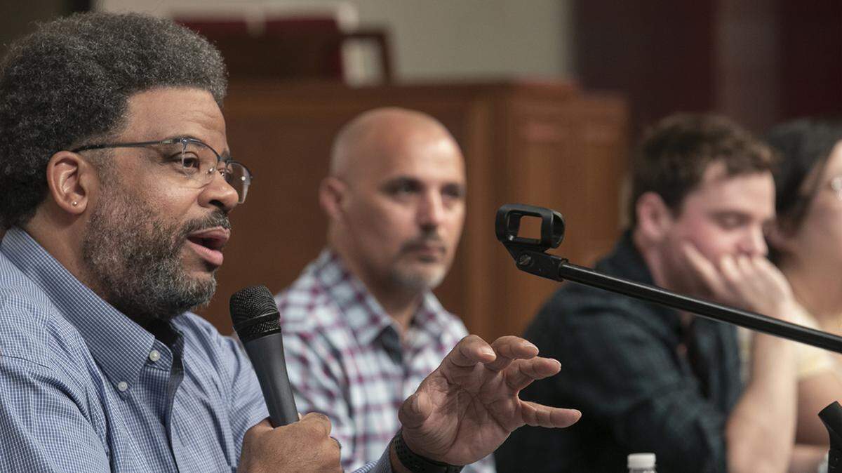 Haile Sims spoke Saturday at Community Christian Church as part of a panel discussion about bias and discrimination.