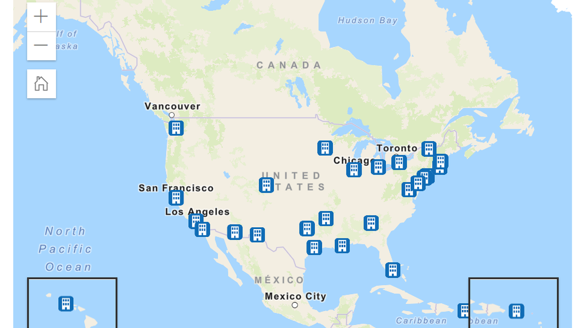 A map of passport offices. The closest locations to Kansas City are Hot Springs, Arkansas, and Chicago.