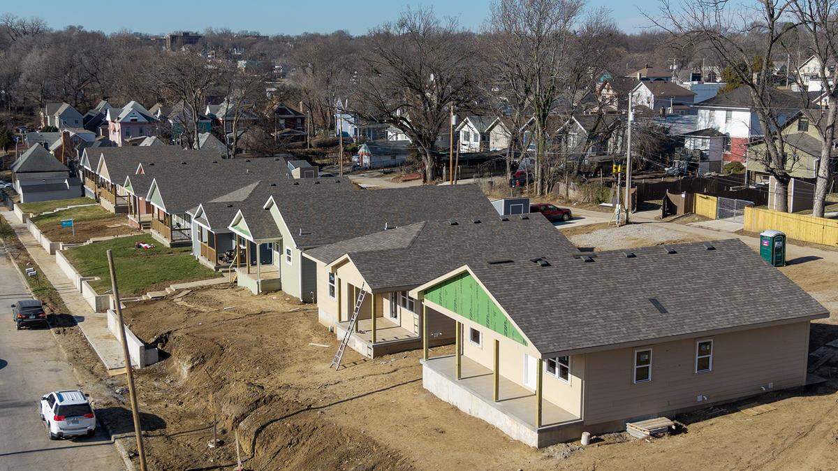 Habitat for Humanity is building houses in the 4100 block of East Seventh Street in the Lykins neighborhood of Kansas City. The houses were seen on Tuesday, Dec. 16, 2025.
