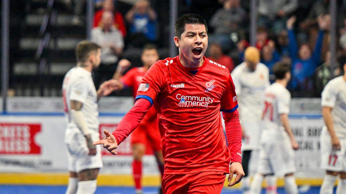 Kansas City Comets midfielder Benji Monreal celebrates after scoring his first goal of the season in a game against the Baltimore Blast.