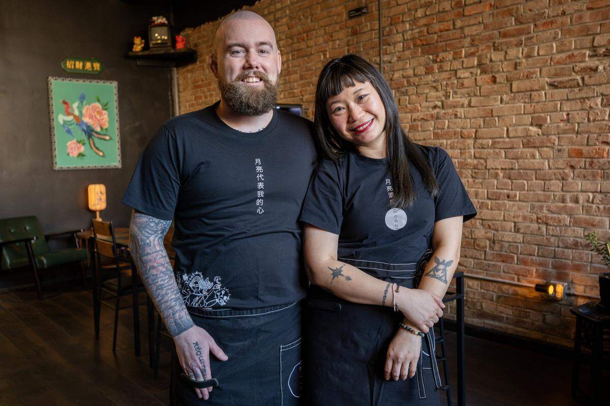 Husband and wife Zachary and Saranya Hubbard, owners of Moon Bar KC, stand for a portrait on Tuesday, Dec. 16, 2025, in Kansas City.