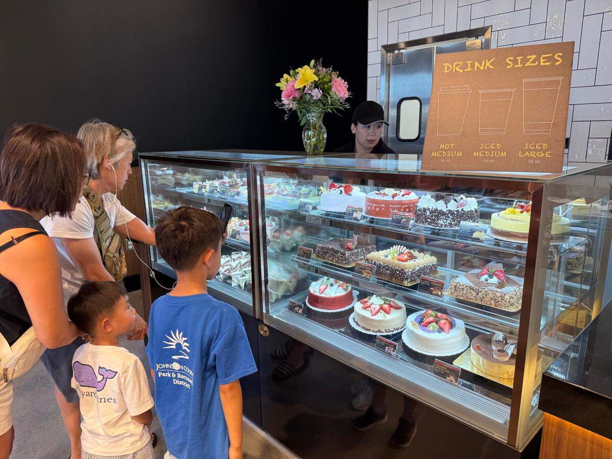 The cafe sells cakes, coffee, bubble tea and more.
