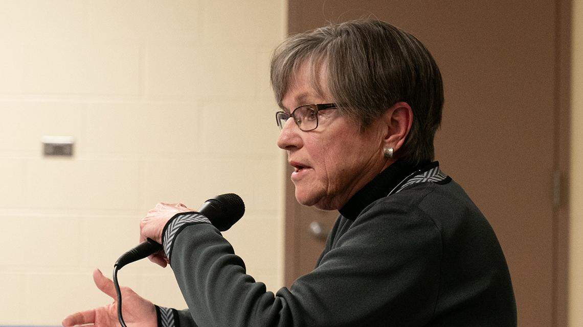 Gov. Laura Kelly discusses Medicaid expansion during a roundtable Tuesday afternoon at the Shawnee County Correctional Facility.