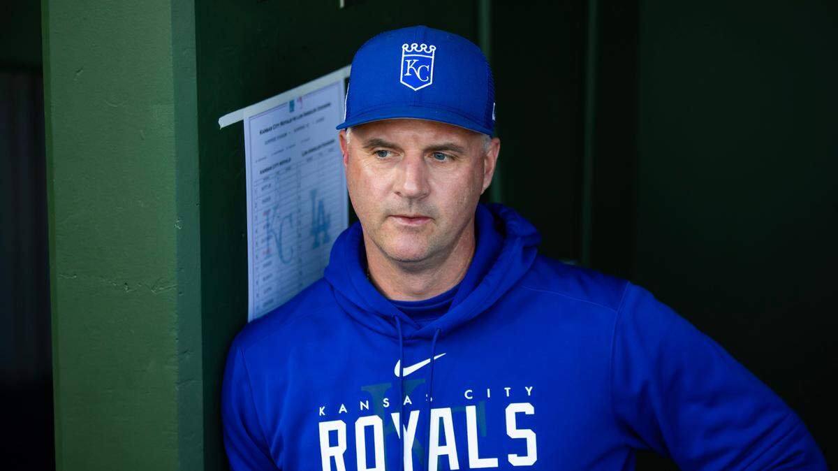Kansas City Royals manager Matt Quatraro against the Los Angeles Dodgers during a spring training game at Surprise Stadium on March 4, 2023.