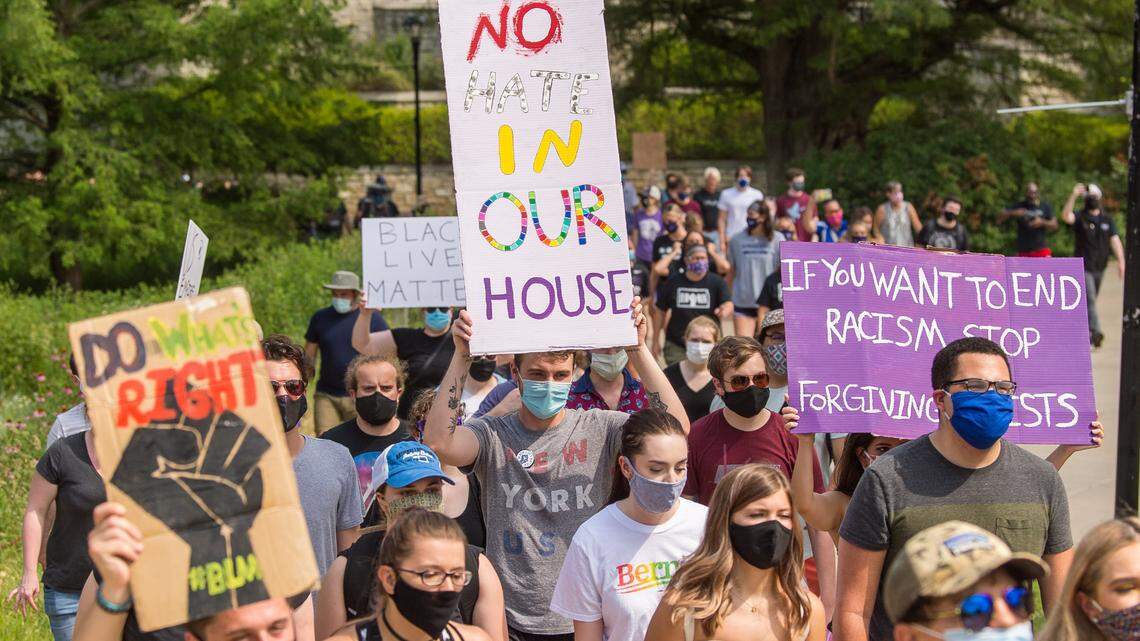In July 2020, protesters marched from Triangle Park in Manhattan to the president’s residence at Kansas State University. K-State students, alumni and others called for Jaden McNeil to expelled after he tweeted about the death of George Floyd. 