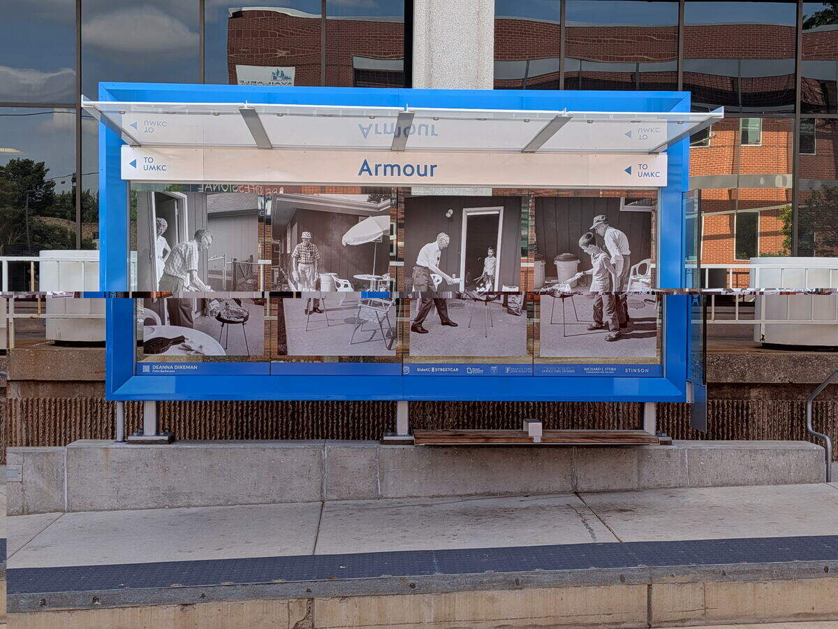 Deanna Dikeman’s series of photos titled, ‘ ‘Patio Barbecues,’ at the Armour Southbound streetcar shelter.