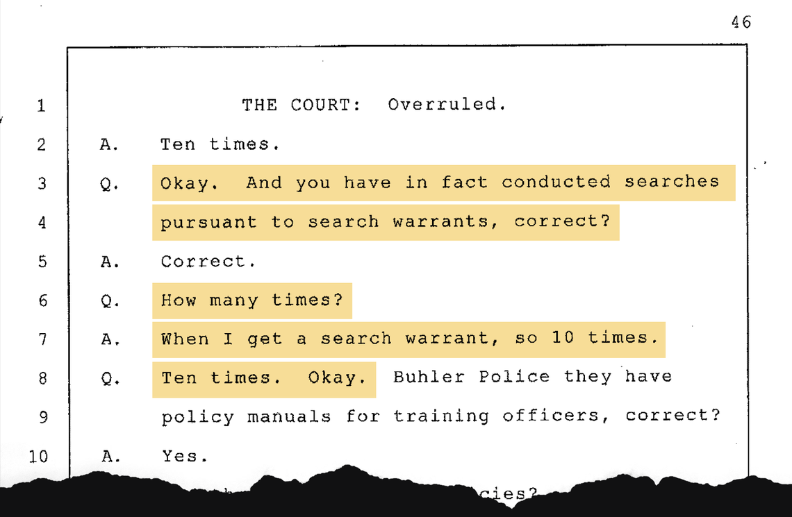 In 2014, Buhler Police Chief William Tracy conducted a warrantless search of a house after a landlord let him in. He later testified that in his police career, he had conducted searches using a search warrant just 10 times.