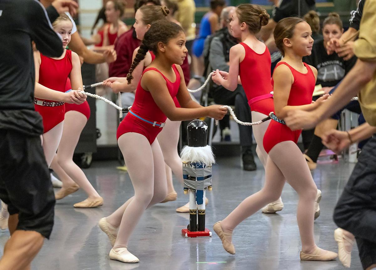 Young dancers cast as baby mice rehearse their scene in “The Nutcracker.”