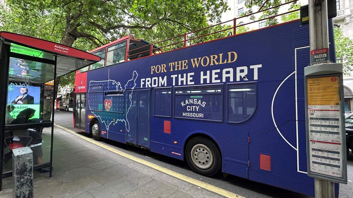 Ahead of the World Cup next year, Visit KC is promoting Kansas City with the help of a specially wrapped double-decker bus in London.