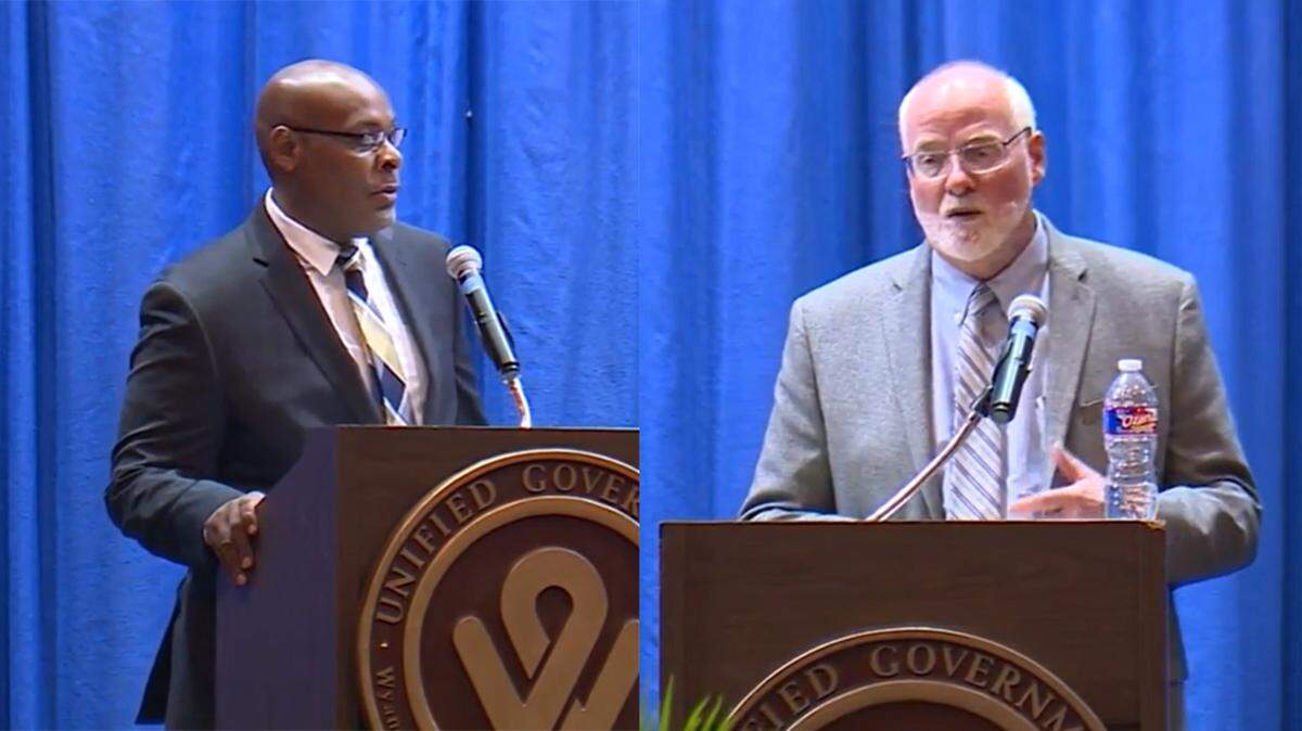 Tyrone Garner and incumbent Kansas City, Kansas, Mayor David Alvey debated on Oct. 27.