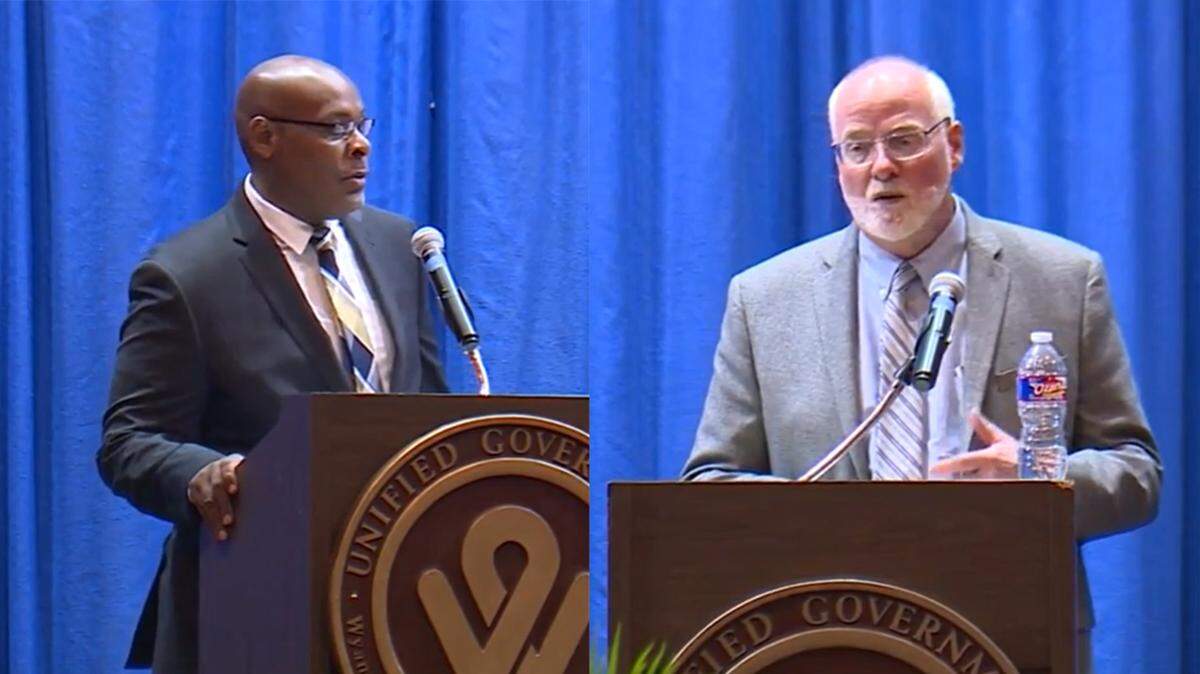 Tyrone Garner and incumbent Kansas City, Kansas, Mayor David Alvey debated on Oct. 27.