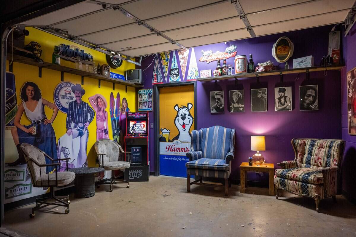 A smoking lounge area that opens to the street at Gnarly Hussle, a vintage clothing store in Raytown, on Thursday, November 20, 2025.