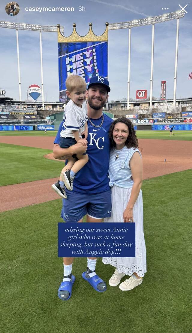 IMG_1116.jpg Royals pitcher Noah Cameron, his wife Casey and their son, Auggie, at The K on opening day Monday.