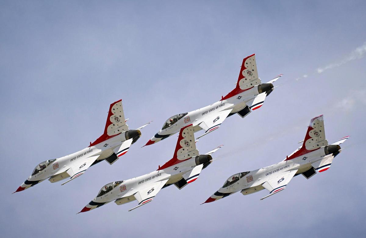 The U.S. Air Force Thunderbirds arrive from Las Vegas Thursday, Sept. 1, 2022, at the New Century AirCenter in Gardner, Kansas, for the Garmin KC Air Show, which runs Saturday and Sunday.