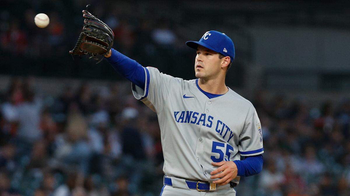 Kansas City Royals pitcher Cole Ragans (55) during the fourth inning against the Detroit Tigers at Comerica Park on April 18, 2025.