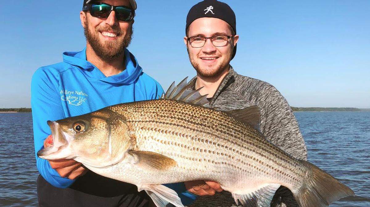 Guide Brian Ondrejka of Kansas Angling Experience with a giant wiper caught by his client. The fish weighed just under 10 pounds.