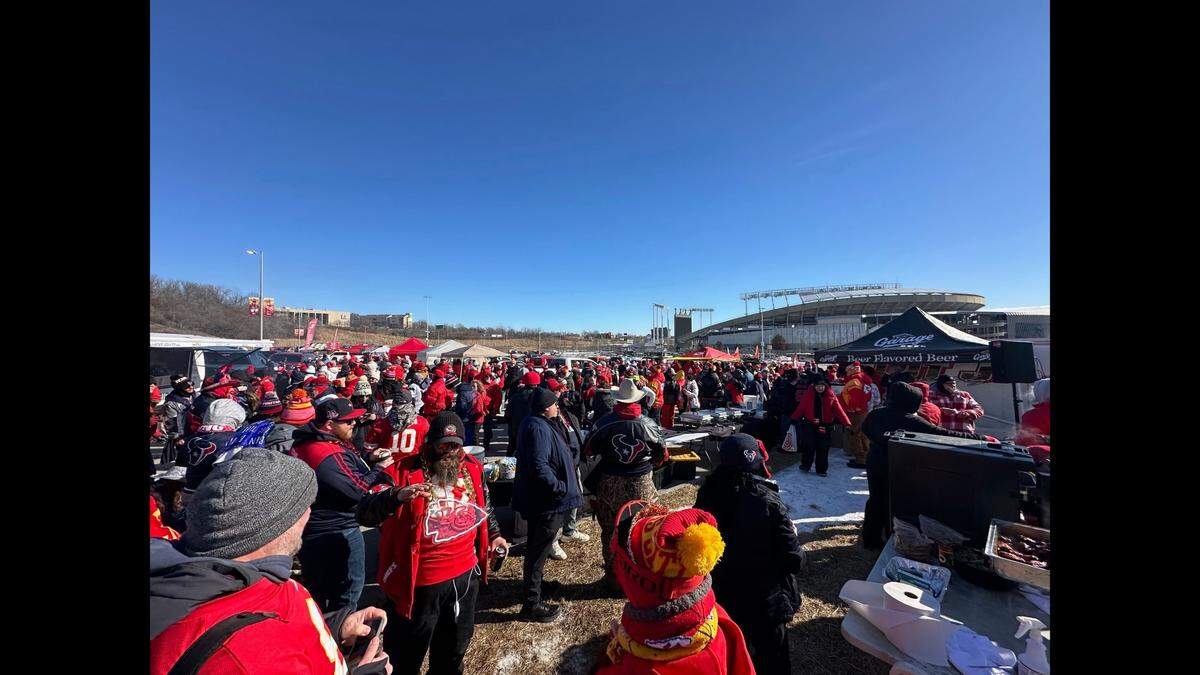 The Lot J Tailgate Crew encourages all fans to attend their events. Opposing fans, like Houston Texans fans at last Saturday’s AFC Divisional round game, often frequent the events and are greeted with smack talk and hospitality.