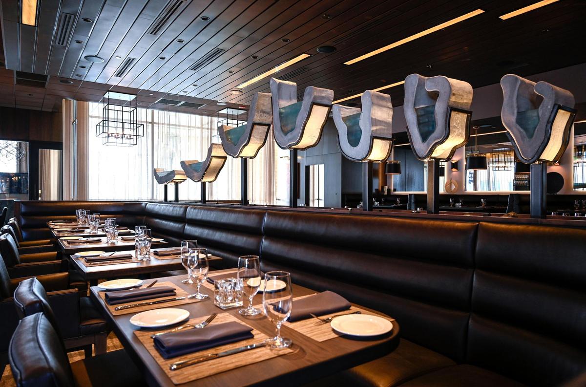 Ocean Prime features a sculpture by Jake Proffit called KC Realized, a depiction of Kansas City’s geological evolution.
