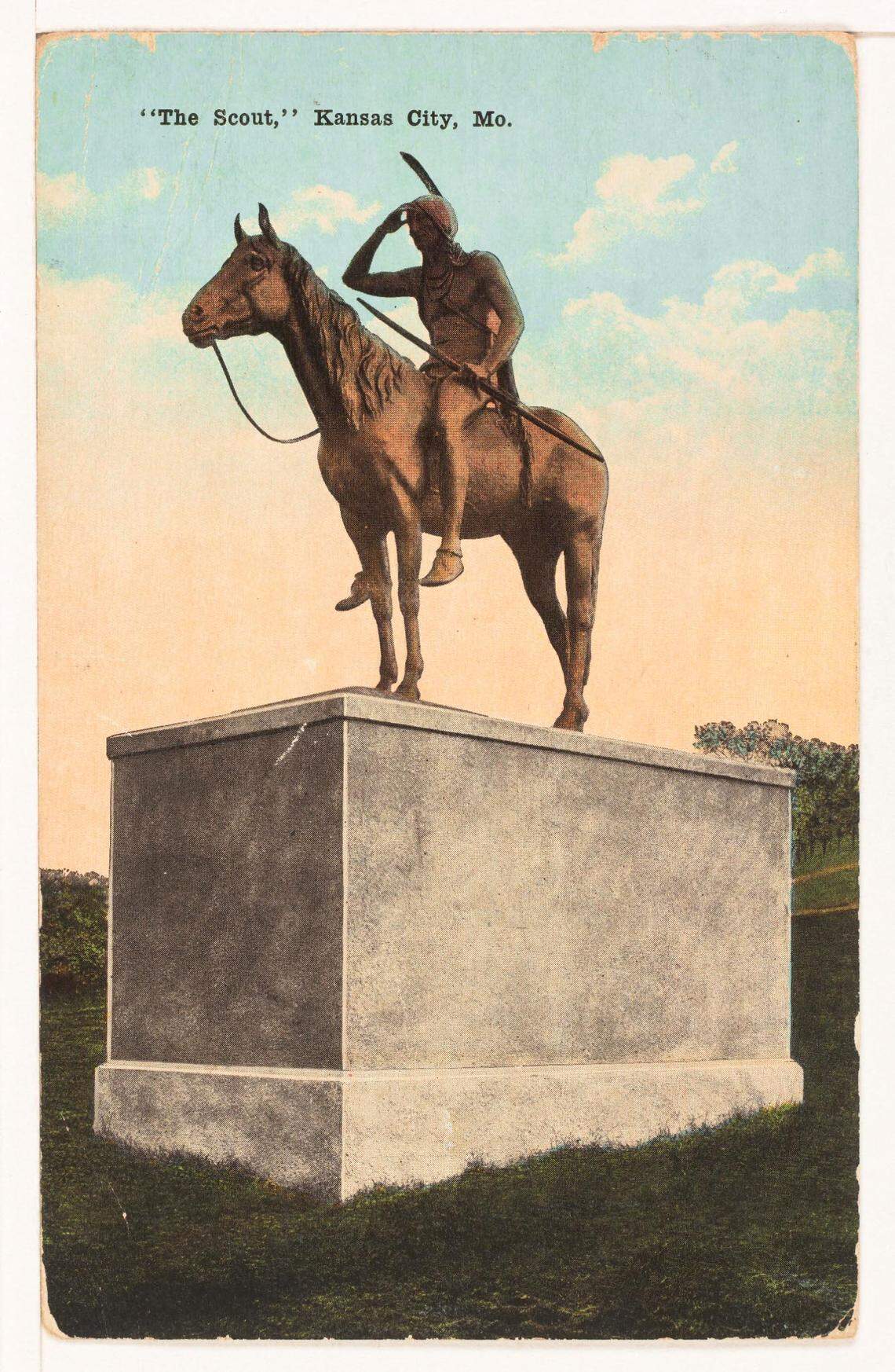 Postcard of The Scout in Penn Valley Park, ca. 1918.