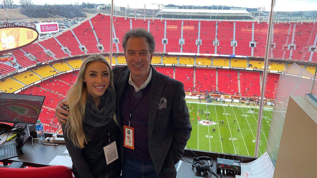 Broadcasters Olivia Harlan Dekker and her father Kevin Harlan.